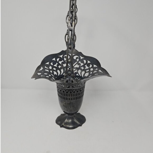 Antique 19th Victorian Silver Plate Brides Basket Handled Reticulated Stamp 16" - Picture 2 of 6